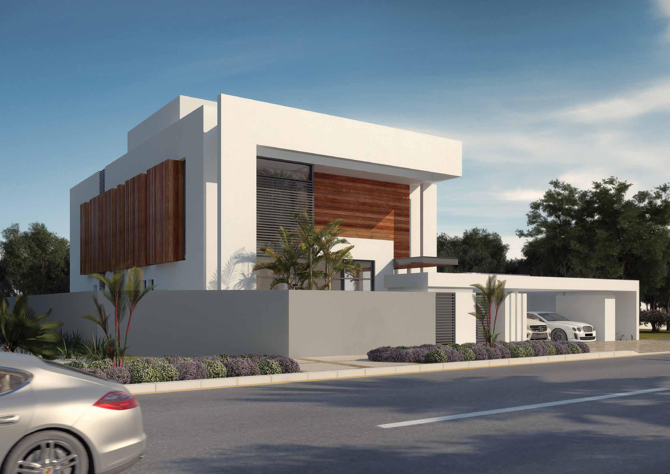 Covered parking garage attached to villa in West Yas, Yas Island, Abu Dhabi with space for two cars