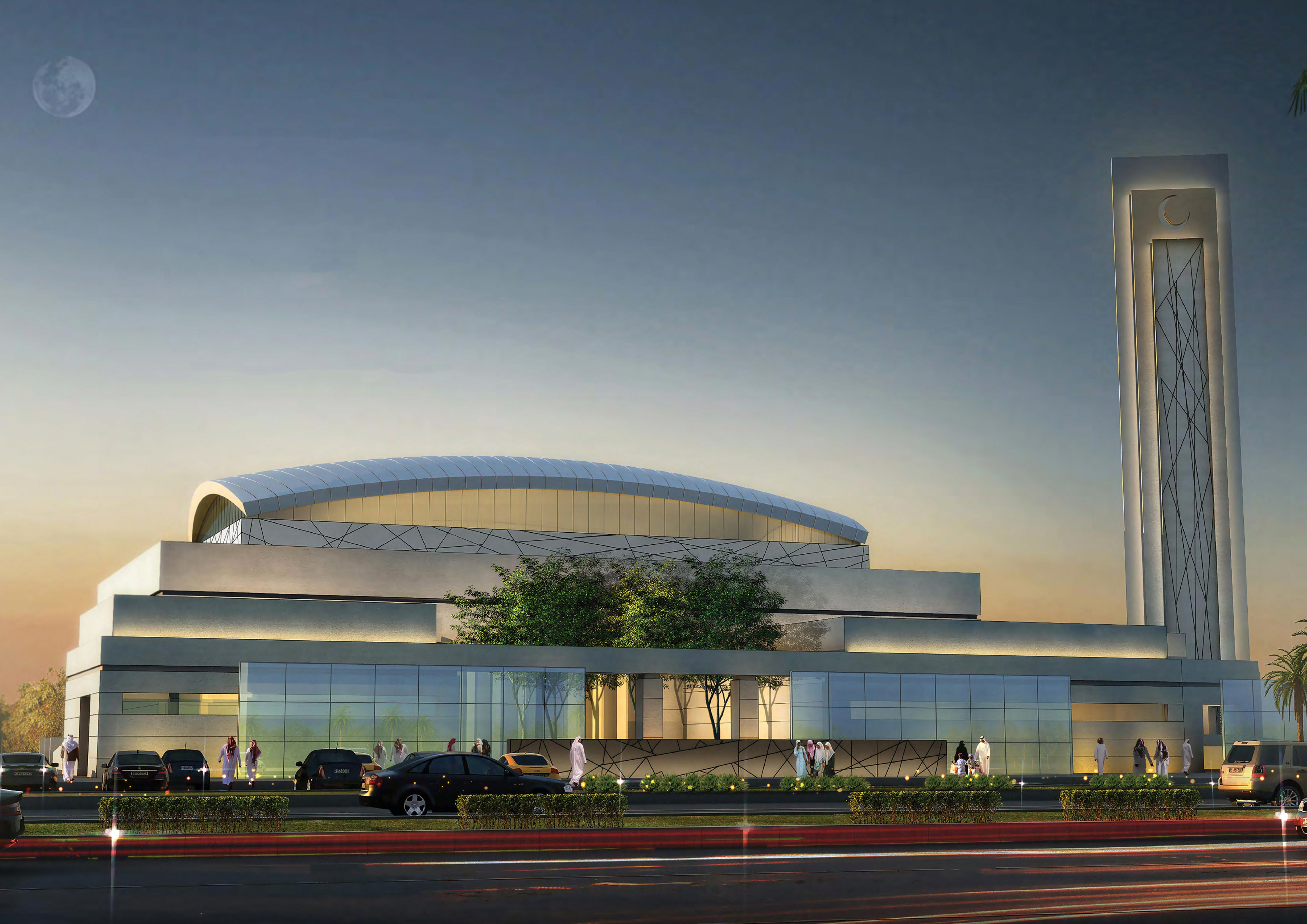 Grand mosque in West Yas, Yas Island, Abu Dhabi with capacity for 2,000 worshippers showcasing modern Islamic architecture