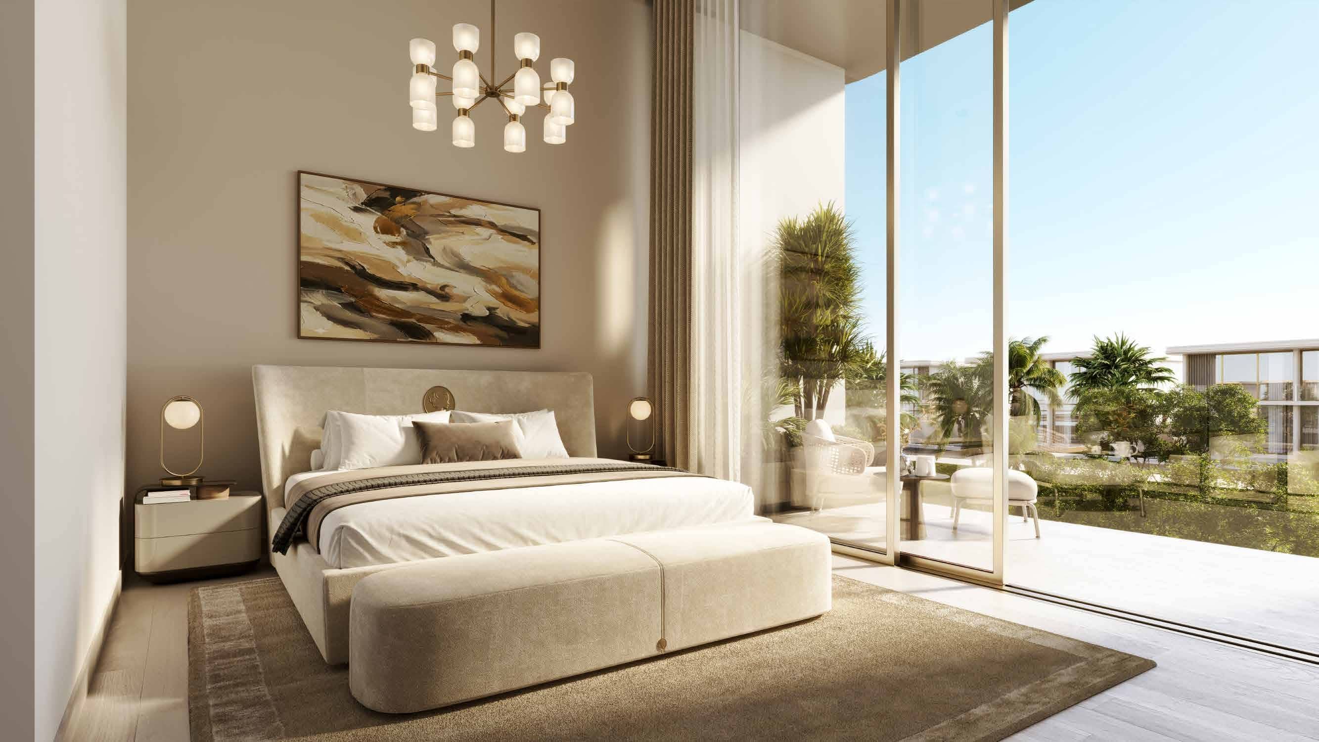Modern bedroom interior at Manchester City Yas Residences on Yas Island, Abu Dhabi featuring spacious layouts and natural light.
